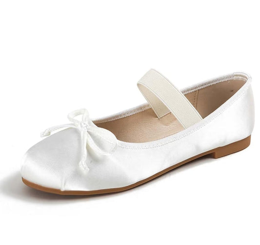 JOEupin Women’s Round Toe Ballet Flat Elastic Strap Comfortable Flats Shoes Slip On Casual Dress Shoes White