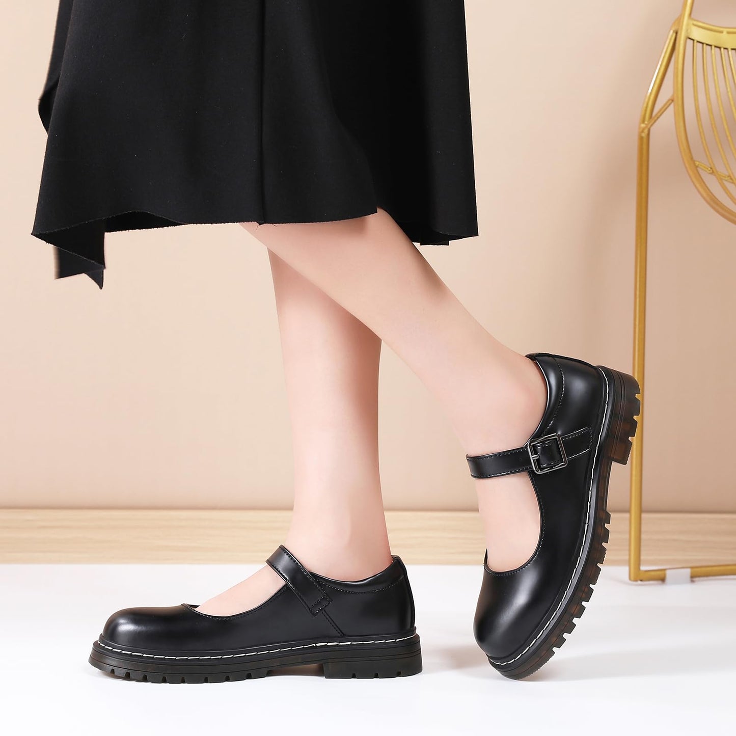 Mary Jane Shoes Women Platform Non-Slip Classics Round Toe Ankle Strap Comfort Casual Oxford Dress Work Mary Jane Flat Shoes Black Size 6