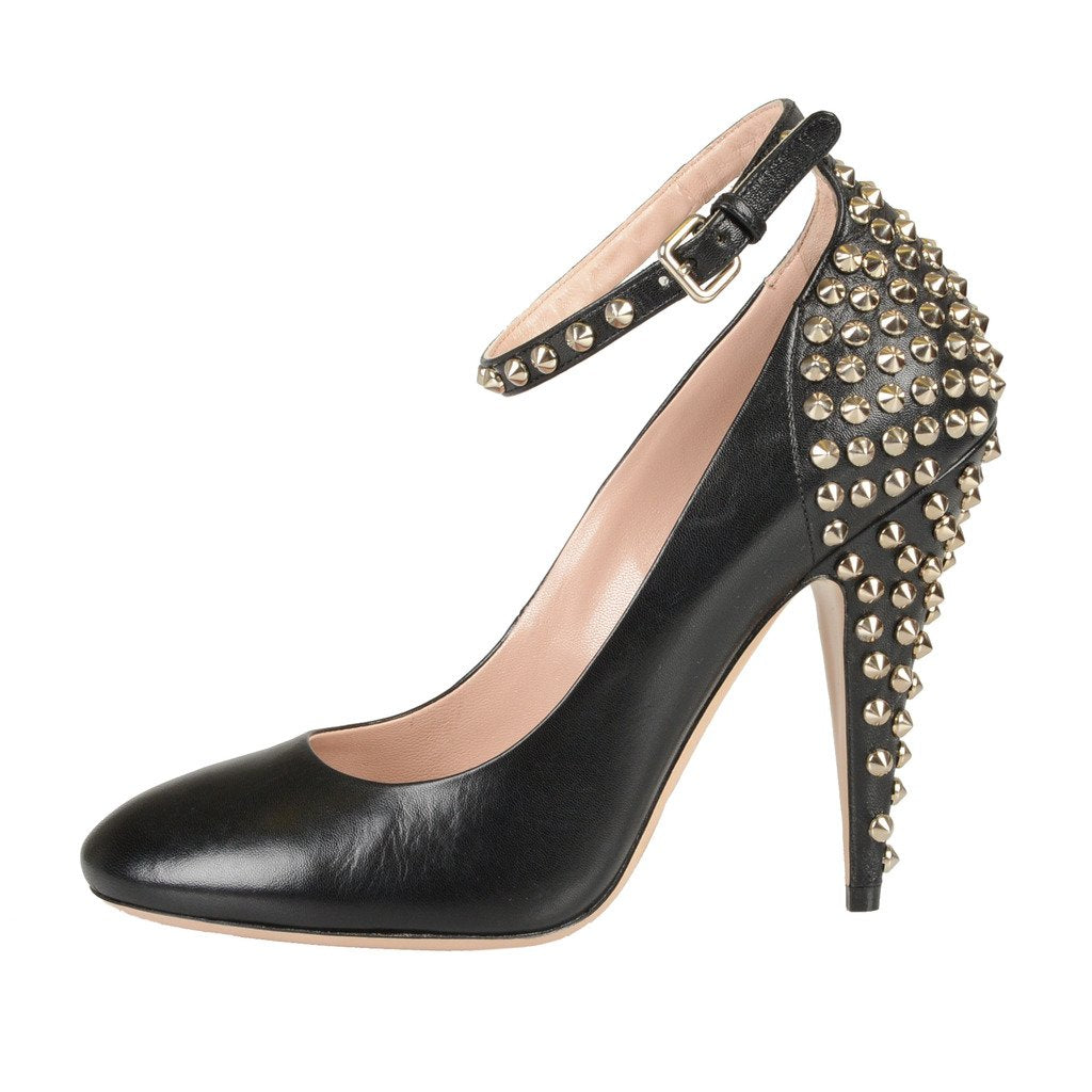 Miu Miu Leather Metal Studs Decorated High Heel Pumps Shoes US 7 IT 37; Black