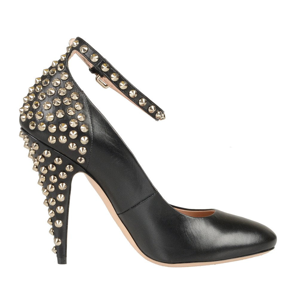 Miu Miu Leather Metal Studs Decorated High Heel Pumps Shoes US 7 IT 37; Black