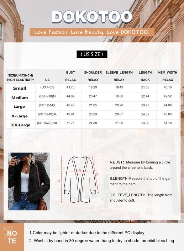 Dokotoo Womens Winter Autumn Fashion Open Front Cardigans Long Sleeve Soft Chunky Knitted Casual Cardigans Outwears Jackets Coats Winter Apricot Large