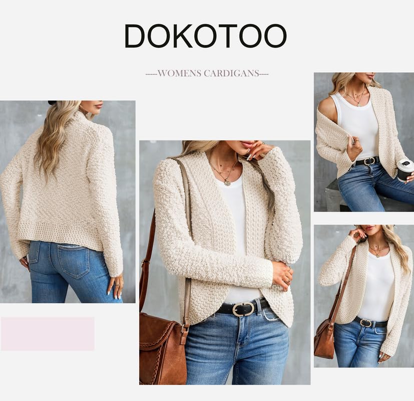 Dokotoo Womens Winter Autumn Fashion Open Front Cardigans Long Sleeve Soft Chunky Knitted Casual Cardigans Outwears Jackets Coats Winter Apricot Large