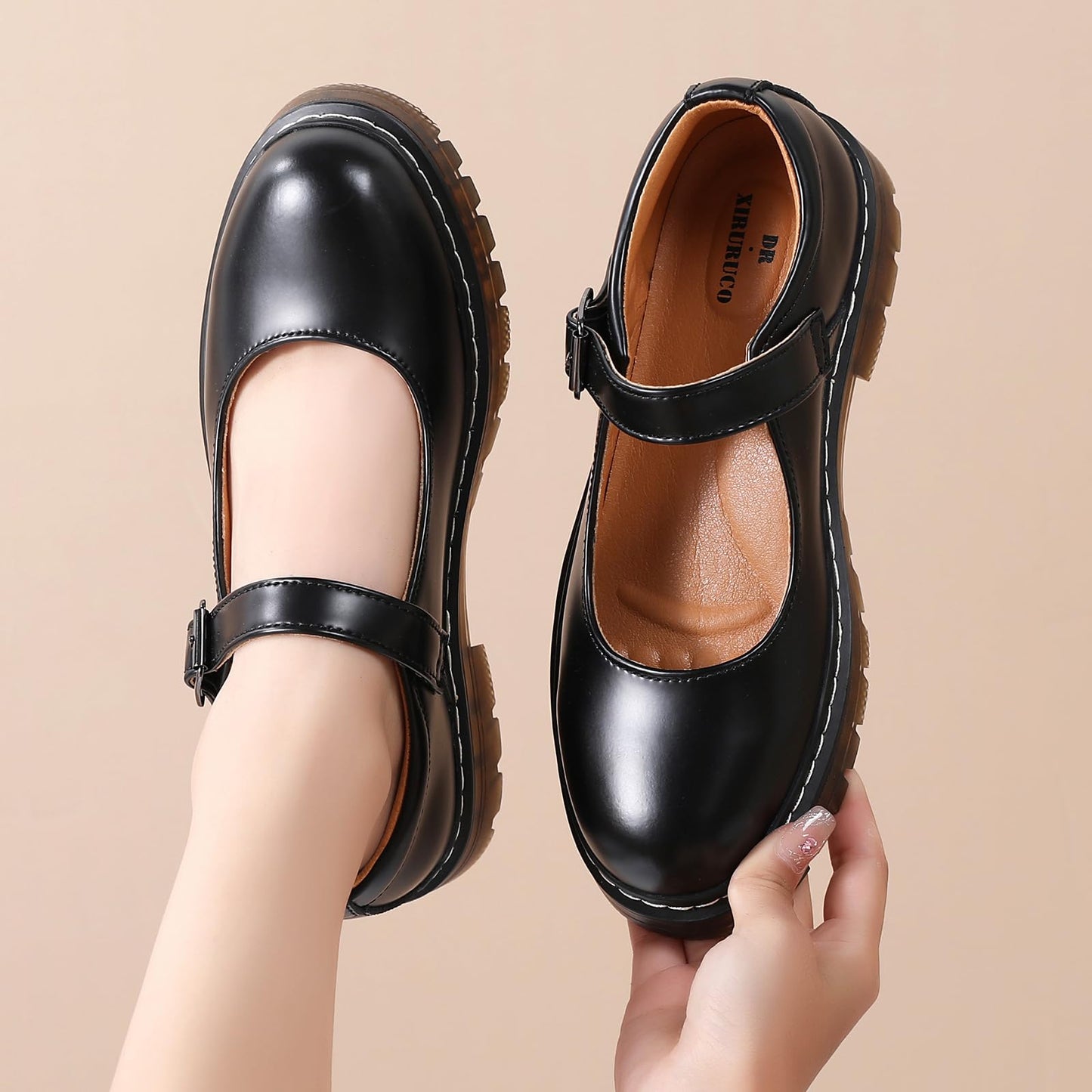 Mary Jane Shoes Women Platform Non-Slip Classics Round Toe Ankle Strap Comfort Casual Oxford Dress Work Mary Jane Flat Shoes Black Size 6